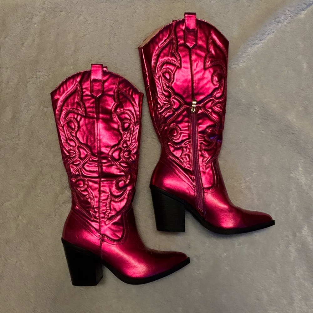 Metallic Pink Heeled Western Boots by Berness